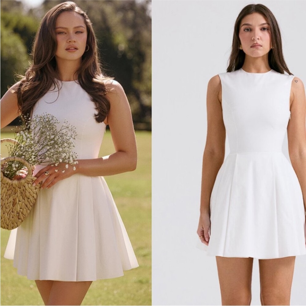 House of CB 'Claretta' White Pleated Cotton Mini Dress NWOT Size M